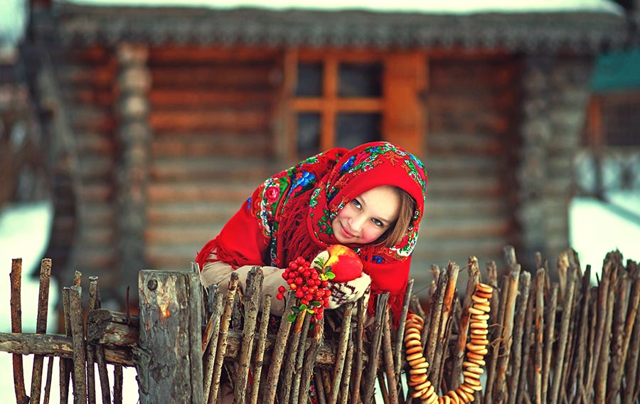Sexy girl Women in Slavic costumes in Mysore