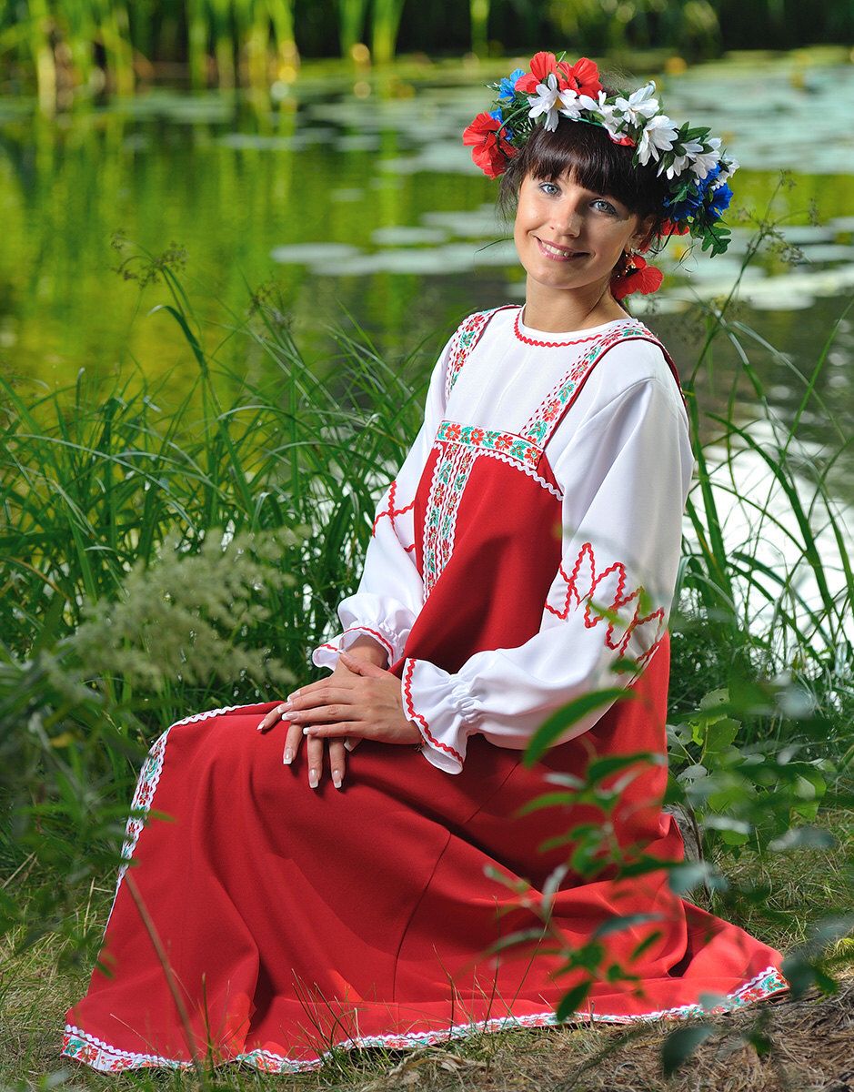 Beautiful girl Girls in Slavic costumes in Mysore
